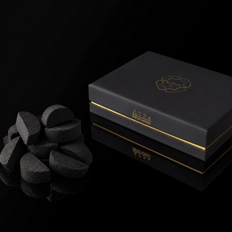 Aura premium coconut charcoal by Kaloud, half moon cut